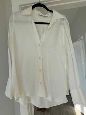 Zara Cream Long-Sleeve Button-Down Blouse